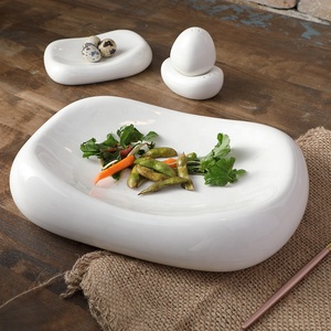 Service de vaisselle en céramique et porcelaine <span class=keywords><strong>rectangulaire</strong></span> épaisse, blanche unie, moderne et haut de gamme, écologique, de Guangzhou, pour restaurant et petit-déjeuner - Product Image 1