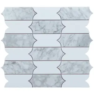 正方形天然石白い床タイル大理石ウォータージェットモザイク