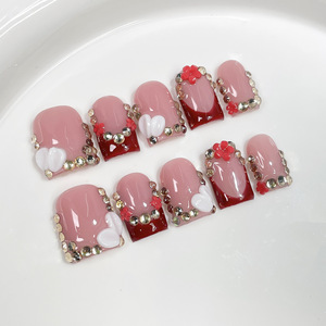 <span class=keywords><strong>Uñas</strong></span> Postizas Hechas a Mano, Cuadradas, Cortas, con Punta Francesa Rosa y <span class=keywords><strong>Diseños</strong></span> <span class=keywords><strong>de</strong></span> Flores en 3D, <span class=keywords><strong>Uñas</strong></span> Acrílicas <span class=keywords><strong>de</strong></span> Lujo para Mujer, 10 Piezas - Product Image 5