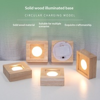 Lampe de nuit moderne créative en bois, alimentée par piles, lumière chaude, solide, lumineuse, lampe en cristal 3D avec base LED
