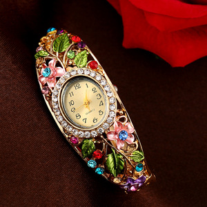 Reloj de Pulsera Floral Colorido para Mujer, Reloj de Cuarzo Analógico con Cristales, Elegante Regalo - Product Image 1