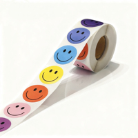 Rouleau d'autocollants visage souriant colorés, étiquettes autocollantes en papier couché multicolore, imprimées en offset, personnalisables, pour récompenses d'enfants et fêtes