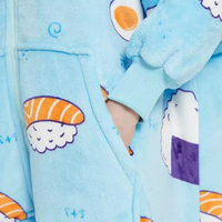 Couverture portable matelassée à motif de dessin animé moderne, pyjama à capuche, cardigan à fermeture éclair, 100% polyester respirant, personnalisable, décontracté, pour la maison