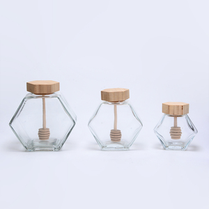 Jar Jars Hexagonal Hexagonal Sealed Jars Glass Jar Honey Mini Honey Jars Glass Hexagonal Seal Designed Storage Container Jars With Wood Bamboo Lid