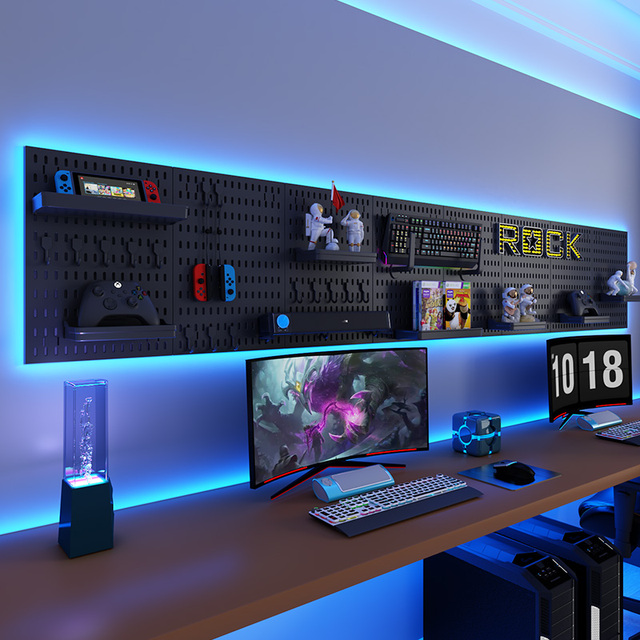 Gaming Pegboard DIY Display Plastic Wall Organizer Accessories Peg Board Wall Organizer Pegboard Shelves Sets for Esports Room