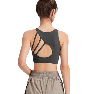 Soutien-gorge de sport pour femme, couleur unie, dos croisé, maintien moyen, yoga, fitness, sans couture, respirant, séchage rapide, évacuation de la transpiration - Product Image 5