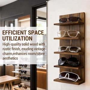 MyGift 5-Layer Modern Burnt <strong>Solid</strong> Wood Non-Folding Sunglasses Holder <strong>Rack</strong> Wall-Mounted Eyewear Display Stand - Product Image 5