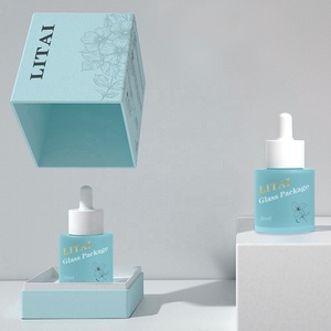 Récipient de parfum à cylindre à épaulement plat Emballage de cosmétiques Serm pour les yeux 30ml Bleu Beige Flacon compte-gouttes Serm en verre avec boîte-cadeau - Product Image 5