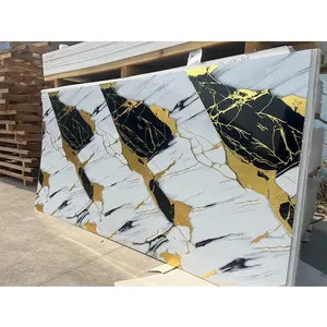 Nuevo diseño Wpc Panel de pared Chapa de madera Hojas de mármol dorado Carbón de bambú Tablero de cristal de carbono