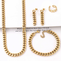 Joyería para Mujer, Acero Inoxidable, Joyas de Alta Calidad, Collar de Cadena con Eslabones para Mujer, Aretes, Juego de Joyería