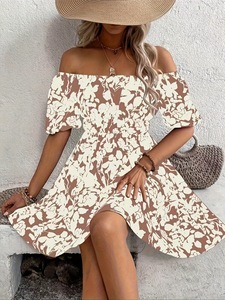 Robe décontractée imprimée automne 2026, taille haute, manches lanternes, style urbain ample, sexy, imprimé floral de pin, pour femme audacieuse - Product Image 3