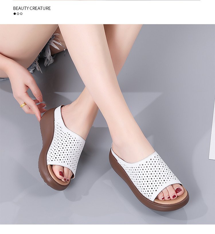 Hollow Platform Slippers Summer Wedges Fish Mouth Open Toe Women Sandals Large Size