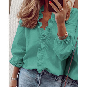핫세일 여성용 탑과 블라우스 우아한 긴 소매 화이트 OL 셔츠 여성용 단색 스트리트웨어 여성 블라우스 - Product Image 4