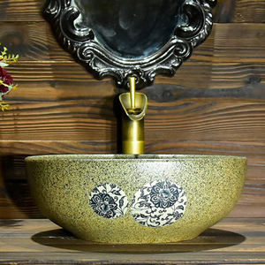 Canton Fair Artístico Hecho a mano Europa <span class=keywords><strong>Vintage</strong></span> Lavabo de cerámica Lavabo de baño Encimera Lavabo verde decorativo - Product Image 3