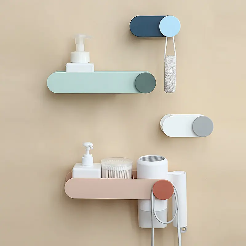 Rak penyimpanan kamar mandi plastik Mini ABS rak tempat pengering rambut terpasang di dinding