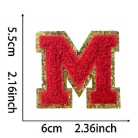 Patchs lettres en chenille rouge, alphabet A-Z avec paillettes dorées, lettres brodées thermocollantes pour vestes, sacs à dos, vêtements DIY