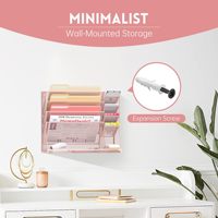 Compartiment de rangement pour stylo de poche à 5 couches en maille métallique Porte-revues mural Organisateur de fichiers à suspendre au mur pour le bureau