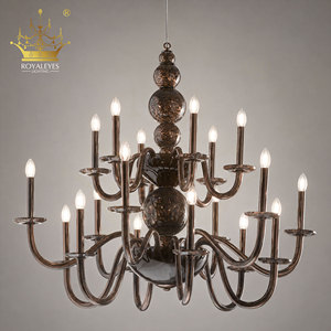 <span class=keywords><strong>Lampadario</strong></span> Moderno in Vetro Fumé, Lampada a Sospensione Artistica Artigianale <span class=keywords><strong>con</strong></span> <span class=keywords><strong>Sfere</strong></span> di Vetro Scultoree per Hotel, Villa, Ristorante - Product Image 2