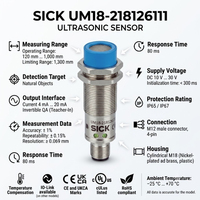 Sensor de Distancia Ultrasónico UM18-218126111 M18, Rango de 120-1000 mm, Salida Analógica de 4-20 mA, DC10-30 V, Sensor de Proximidad Industrial