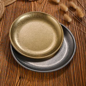 Vintage Stainless Steel Round <b>Tray</b> Distressed Industrial Style Flat Bottom Shallow Dish For Coffee Shop Restaurant Barbecue - Product Image 2