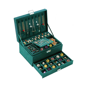 Caja Organizadora de Joyas Ecológica de Terciopelo Verde de 3 Capas con Logotipo Personalizado y Cerradura con Llave, Estuche de Almacenamiento de Joyas para Mujer, Anillos, Collares - Product Image 1