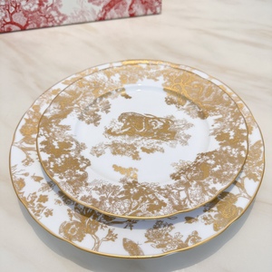 Factory Wholesale Modern Luxury Golden Pattern Bone China <b>Dinnerware</b> Set Ceramic Charger Platelate - Product Image 4