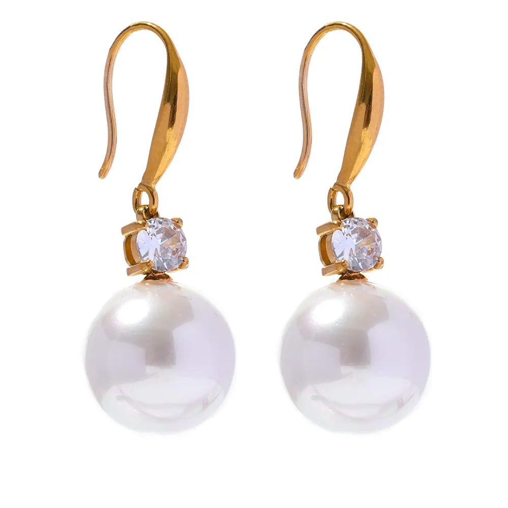 JINYOU 2771 Elegant Imitation Pearls CZ Round Geometric Drop Earrings Fashion Stainless Steel Temperament Versatile Jewelry New
