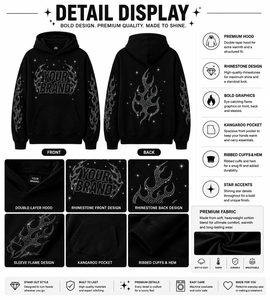เสื้อฮู้ดดี้ประดับเพชรเทียมแบบสั่งทำพิเศษสำหรับผู้ชาย เสื้อสตรีทแวร์ทรงโอเวอร์ไซส์ ผ้าฝ้ายพรีเมียม เฟรนช์เทอร์รี่ ดีไซน์โลโก้ด้านหน้า บริการ ODM OEM - Product Image 2