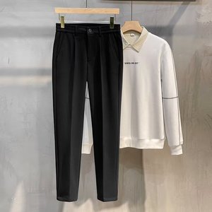 Pantalones de Lana Extra Grandes para <span class=keywords><strong>Hombre</strong></span>, Otoño e Invierno, Pantalones de Vestir de Pierna Recta, Cintura Elástica, Gruesos - Product Image 2