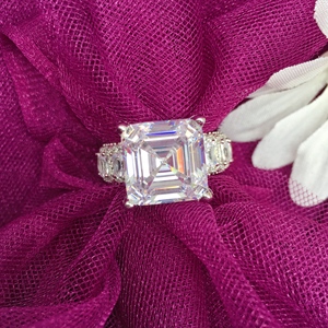 Smaragdschliff Moissanit-Ring 18K Vergoldet Luxuriöser S925 Halo Vollbesetzter Ring Tiefviolettes Samt-Brautschmuck Hochzeit Verlobung - Product Image 5
