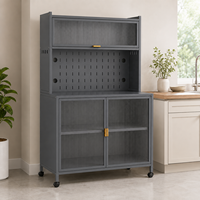 Lemari Dapur Multifungsi Ramah Lingkungan dari Baja Karbon dengan Pintu Kaca/Lembaran PC dan Pegboard, Lemari Pantry Tinggi yang Dapat Dipindahkan