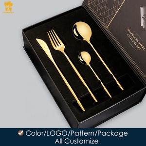Màu xử lý sang trọng bạc cưới Flatware 24 Piece Set Hộp Quà Tặng vàng thép không gỉ dao kéo sang trọng với trường hợp nhỏ - Product Image 5