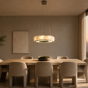 Lámpara colgante LED redonda de cristal natural de alta gama con cuerda ajustable para decoración de espacios residenciales y comerciales - Product Image 4