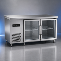 Réfrigérateur professionnel en acier inoxydable à double porte pleine, sous comptoir, avec plan de travail, pour cuisine de restaurant
