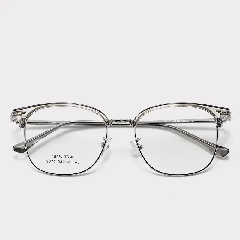 रेट्रो धातु चश्मा यूनिसेक्स के लिए नेत्र ऑप्टिकल फ्रेम पर्चे चश्मा आधा रिम चश्मा भौहें Eyewear मामले TR90