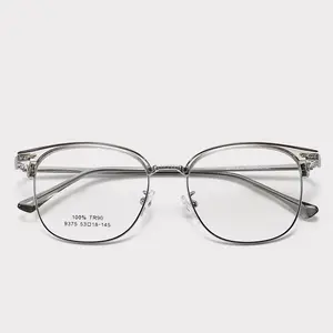 Retro Metal Glasses For Unisex Eye Optical Frames Prescription Eyeglasses Half Rim Spectacles Eyebrows Eyewear Case TR90
