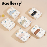 Dompet Wanita Baellerry Model Pendek Gaya Internasional dengan Ritsleting Beruang, Kantong Koin, dan Lapisan Poliester
