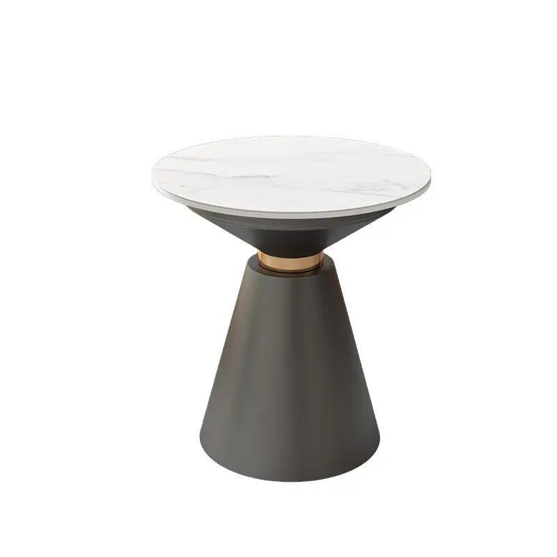 Mesa lateral de sofá de inspiração nórdica em forma circular elegante, embelezada com elementos decorativos geométricos