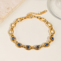 Bracelet classique minimaliste en acier inoxydable plaqué or 18 carats, avec maillons ovales bleus en CZ, étanche, bijoux pour femmes