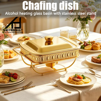 Nouvel ensemble de chauffe-plats de luxe carré en verre et acier inoxydable doré de 2 L pour buffet de restaurant, idéal pour les fournitures hôtelières.