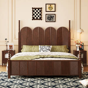 Letto Matrimoniale Vintage in Legno Massello Stile Italiano, Lusso Moderno per Camera da Letto Principale, con Tende, Stile Anna Affumicato, per Matrimoni e Letti da Principessa - Product Image 1