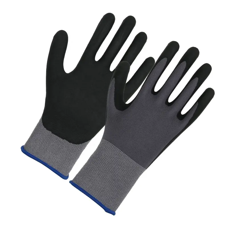 manufacture wholesale cheap comfortable 15G Nylon polyester Spandex Liner Nitrile foam coated industrial work protection Gloves