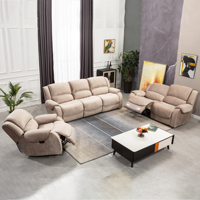 Ensemble de canapés inclinables beiges en gros, canapé 3 places, causeuse et fauteuil inclinable en tissu doux pour salon