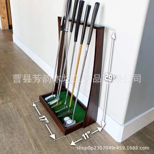 Support de rangement intérieur pour clubs de golf en bois massif avec base verte pour clubs et balles de golf - Product Image 4