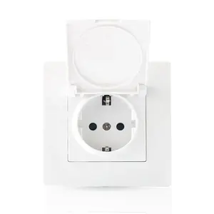 EU Standard White Black Color German Single Socket with WaterProof Cover IP44 230V 16A Home Electrical Wall Switch And Socket