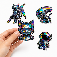 Stiker Vinyl Die Cut Robot Sci Fi Mecha Custom dengan Spot UV Silver Foil Tahan Air dan Perekat Sendiri untuk Helm, Skateboard, Astronot
