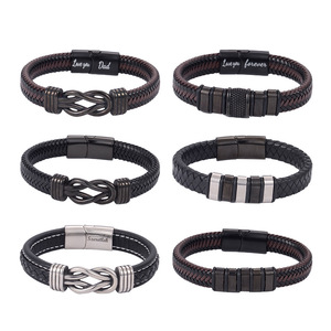Pulseras de Cuero para Hombre, Acero Inoxidable, Diseño de Cruz, 7.5, 8.5, 9 Pulgadas, Regalo, Joyería, Pulsera de Cadena - Product Image 4