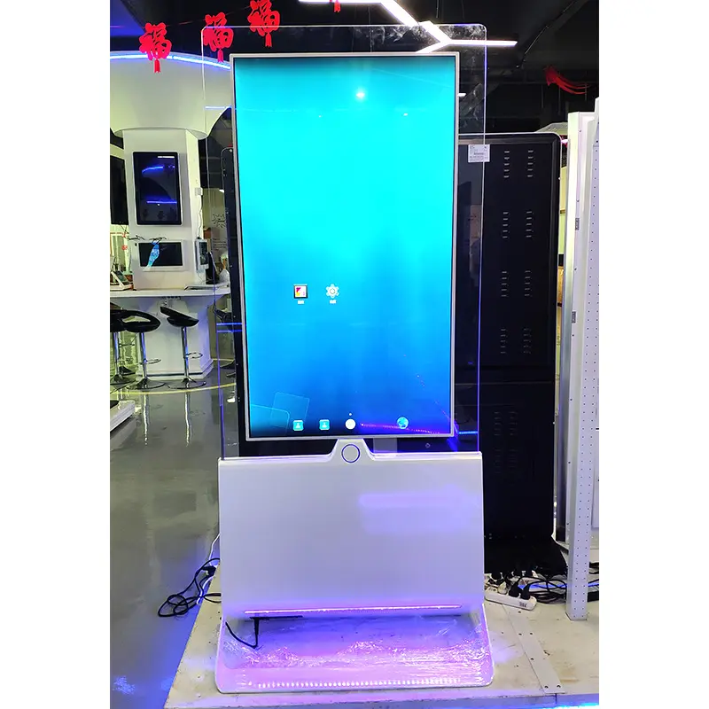 Fabriek Oem 55 Inch Inch Oled-scherm Dubbelzijdig Dubbel Systeem Floor Standing Transparant Digital Signage Display