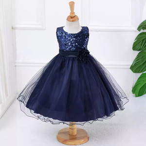 Flower Girls' Dress Silver <b>Sequin</b> Tulle Skirt O-Neck Party Performance Dress For Children - Product Image 2