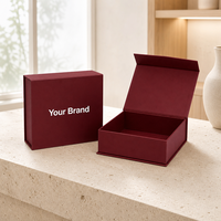 Boîte cadeau magnétique de luxe personnalisée de qualité supérieure, rouge foncé, style livre rigide, avec impression de logo pour cadeaux d'entreprise